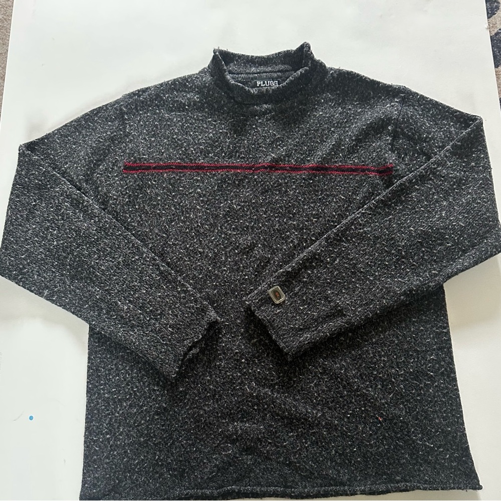 Plugg Charcoal Turtleneck Sweater with Burgundy Detail